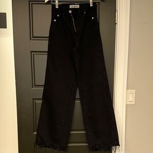 AMO Black Denim jeans wide leg unfinished hem